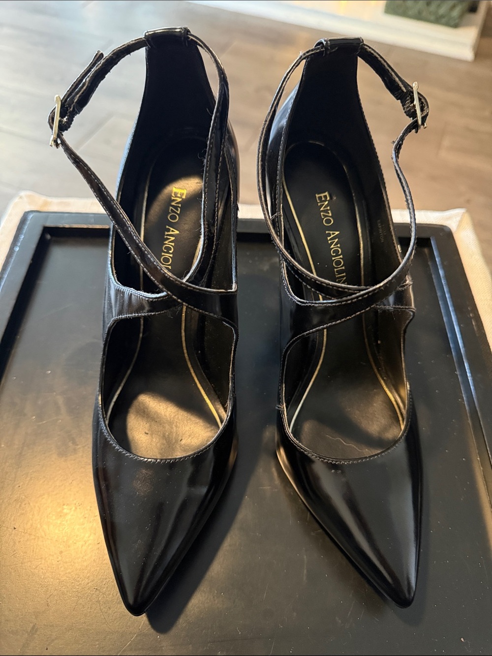 Enzo Angiolini Black Pointed Ankle-Strap Pumps